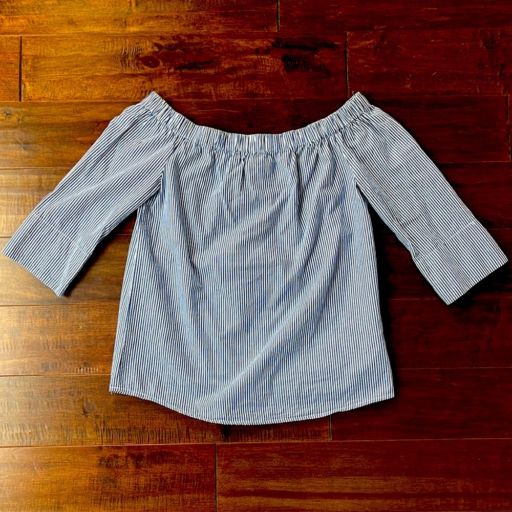 Off the shoulder blue & white stripe top